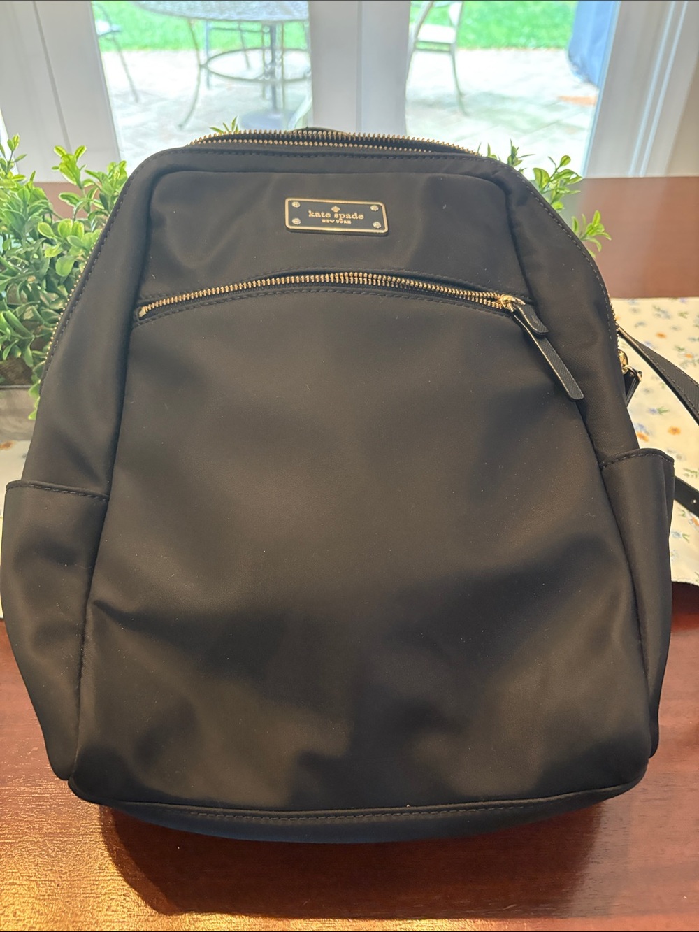 kate spade Black Nylon Backpack with Gold Hardware. 15x12